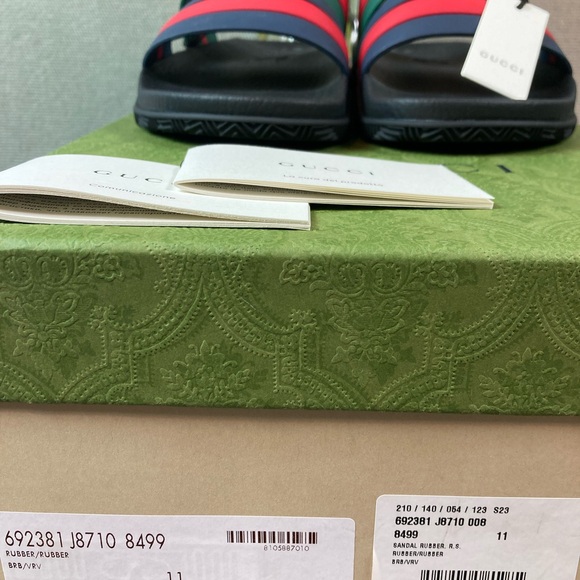 NIB NWT Gucci Men’s Black Rubber Striped Sandals Slides - Italian Size 11 - Picture 6 of 7